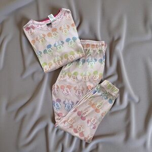 Disney Mickey & Minnie Ombre Faces Pajama Set Women’s L Pink Super Soft EUC